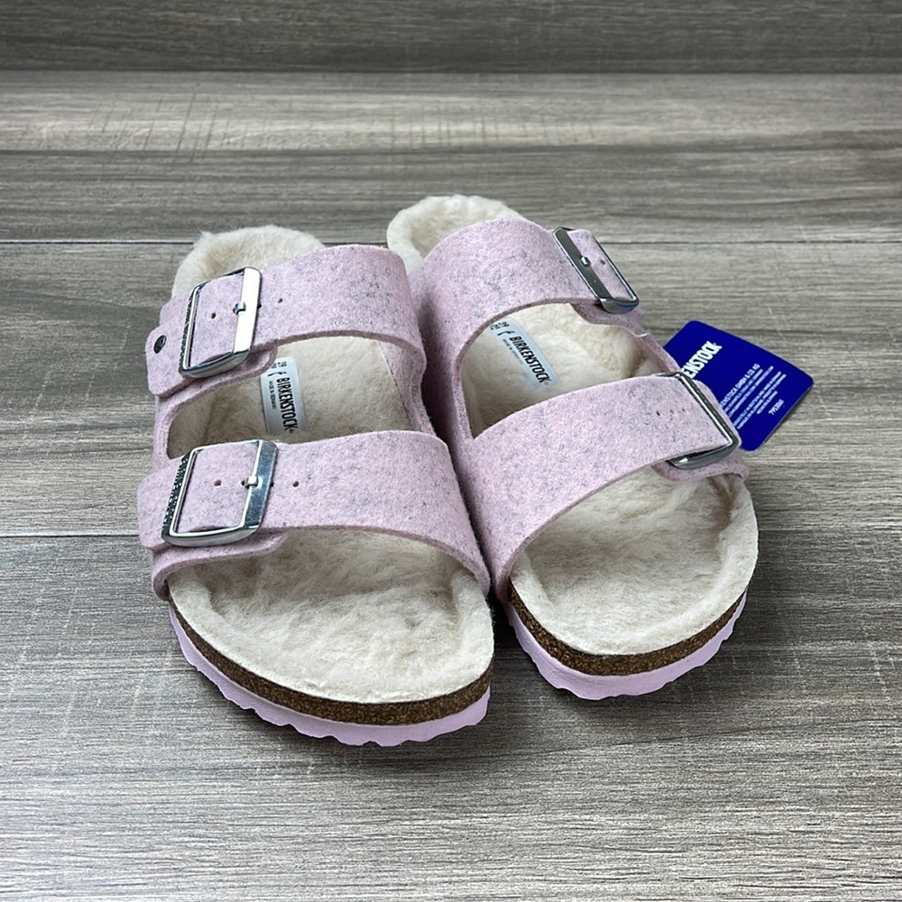 NWT Birkenstock Arizona Rivet Wool Soft Pink Sandals 7-7.5 US / 38 EUR - Picture 7 of 8